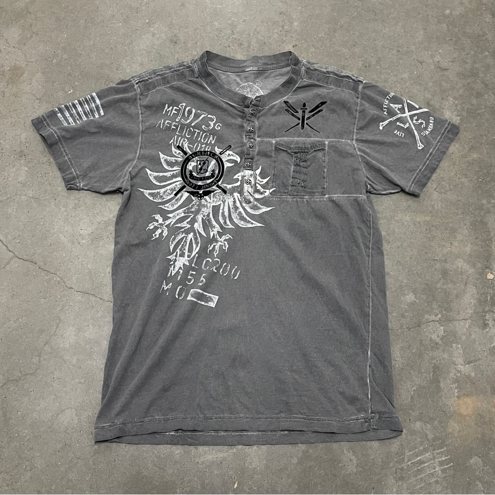 Y2K 2000s Affliction Grunge Emo Gore Polo Shortsleeved Shirt Tagged XL 19.5x30”